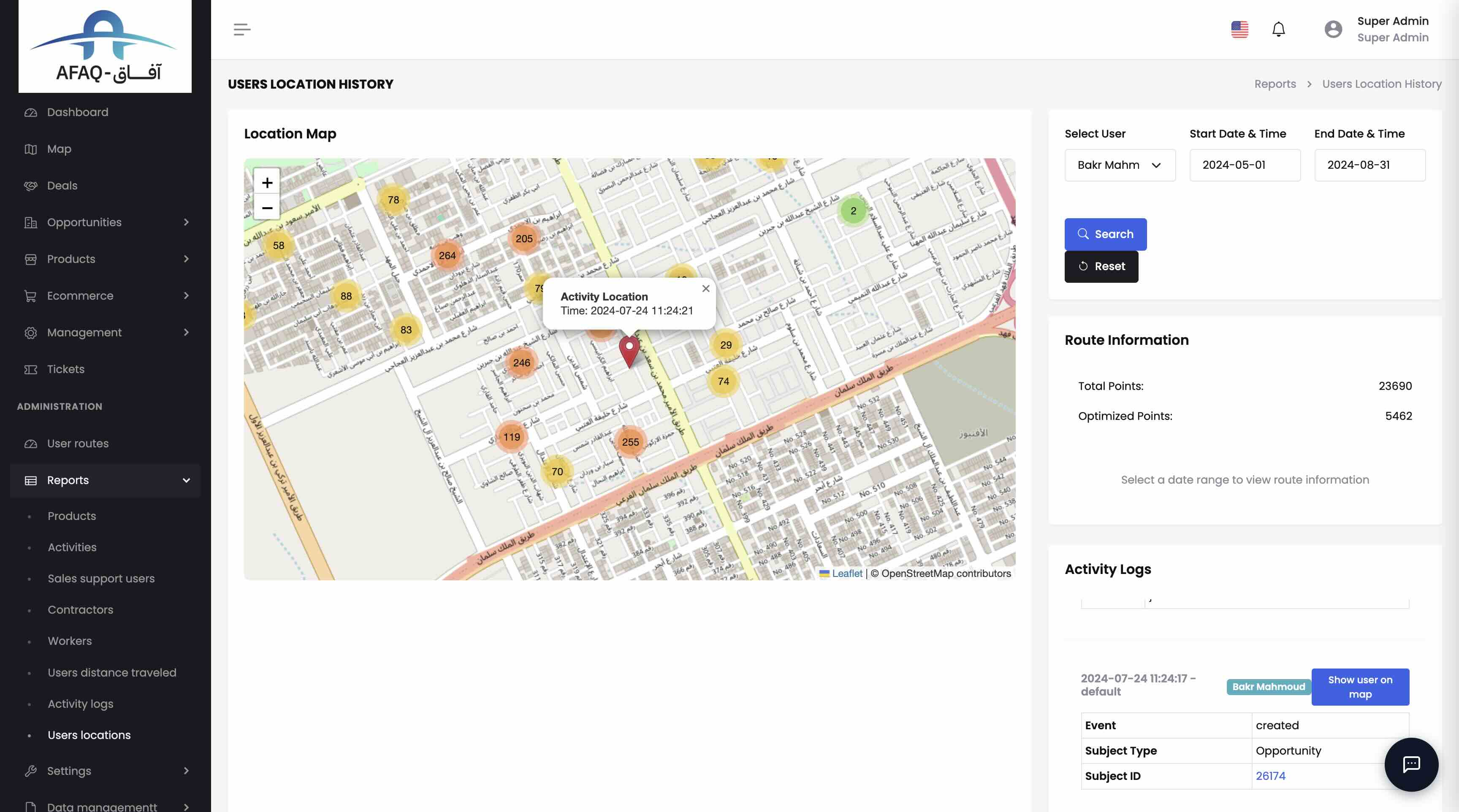 Users Location History